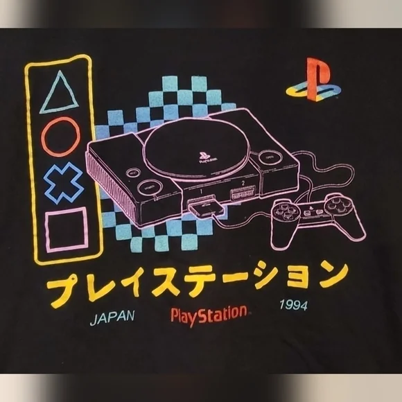"Vintage Playstation 1994" Size Medium Black Short Sleeve Cotton T-Shirt ©️ 2021 - Picture 2 of 7